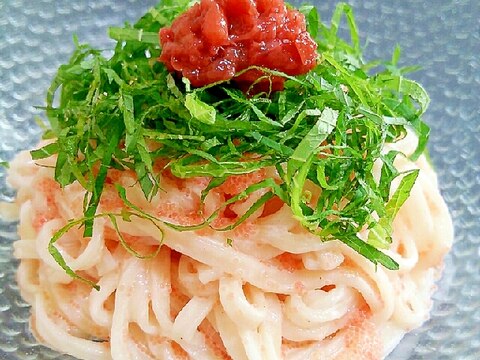 大葉が爽やか☆梅とたらこの冷やしうどん